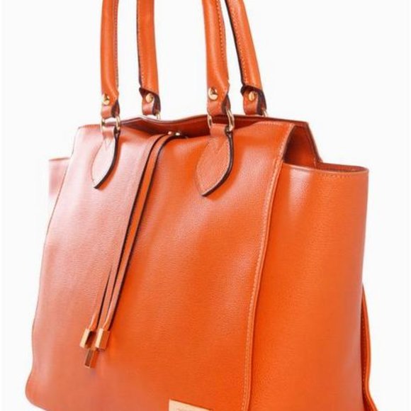 Bassira Orange Italian Leather Hand Bag - Picture 2 of 6